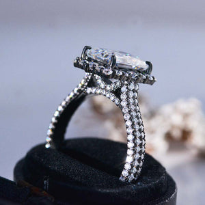 3Ct Moissanite Engagement Ring Halo Radiant Cut Moissanite Black Gold Engagement Ring
