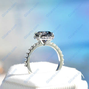 3 Carat Round Dark Grey Gray Blue Giliarto Moissanite Halo Gold Engagement Ring