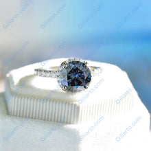 Load image into Gallery viewer, 3 Carat Round Dark Grey Gray Blue Giliarto Moissanite Halo Gold Engagement Ring
