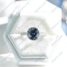Load image into Gallery viewer, 3 Carat Round Dark Grey Gray Blue Giliarto Moissanite Halo Gold Engagement Ring
