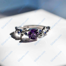 Load image into Gallery viewer, 7mm Round Amethyst Sapphire  Floral  White Gold Engagement  Ring
