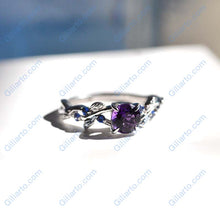 Load image into Gallery viewer, 7mm Round Amethyst Sapphire  Floral  White Gold Engagement  Ring
