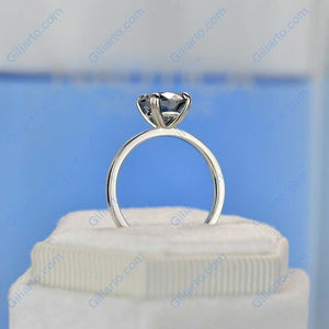 2 Carat Dark Gray Blue Moissanite Four  Prongs Engagement Ring