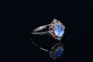 Dainty Natural Moonstone Ring.  1.5ct Oval Cut Moonstone Vintage Halo Ring