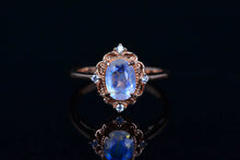 Load image into Gallery viewer, Dainty Natural Moonstone Ring , 2ct Oval Cut Moonstone Vintage Halo Ring

