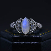 Load image into Gallery viewer, White Gold Dainty Natural Moonstone Leaf Ring, 2ct Marquise Moon Shaped Moonstone Twig Ring
