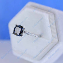 Load image into Gallery viewer, 2 Carat Dark  Grey Gray  Blue Cushion Cut Moissanite Stone 14K White Gold Ring
