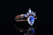 Load image into Gallery viewer, Rose Gold Plated Silver Dainty Natural Moonstone Ring Set, 2ct Pear Cut Moonstone Ring Set, Rose Gold Ring Unique Curved Marquise Cut Ring
