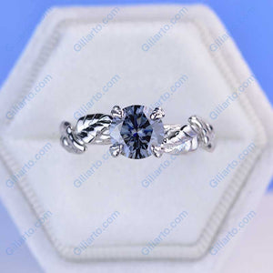 2 Carat Dark Gray Blue  Moissanite Twig  Engagement Ring