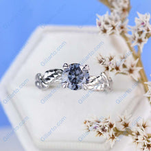 Load image into Gallery viewer, 2 Carat Dark Gray Blue  Moissanite Twig  Engagement Ring
