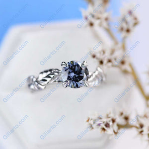 2 Carat Dark Gray Blue  Moissanite Twig  Engagement Ring