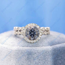 Load image into Gallery viewer, 2 Carat Dark Gray-Blue Moissanite Halo  Engagement Eternity Two Rings Set
