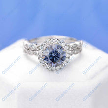 Load image into Gallery viewer, 2 Carat Dark Gray-Blue Moissanite Halo  Engagement Eternity Two Rings Set
