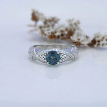 Load image into Gallery viewer, Green Teal Sapphire White Gold Floral Engagement Ring
