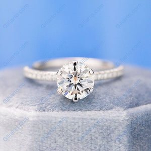2 Carat Six Prongs Halo Giliarto Moissanite Diamond White Gold Engagement Ring