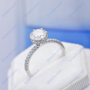 2 Carat Six Prongs Halo Giliarto Moissanite Diamond White Gold Engagement Ring