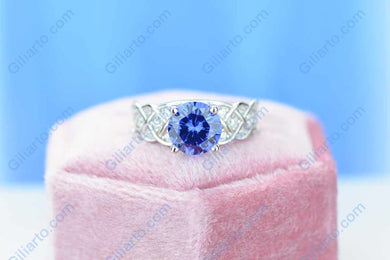 2 Carat  Sapphire Round Center Stone Lace Engagement Ring