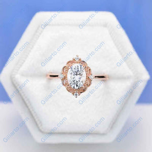 14K White Gold 1.5 Carat Oval Moissanite Halo Engagement Ring Eternity Ring