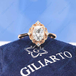 14K White Gold 1.5 Carat Oval Moissanite Halo Engagement Ring Eternity Ring