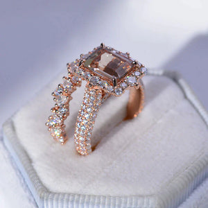 3Ct Natural Morganite Engagement Ring. Halo Emerald Cut Genuine Morganite Engagement Ring, 9x7mm Step Cut Morganite Engagement Ring with Eternity Band