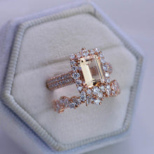 Load image into Gallery viewer, 3Ct Natural Morganite Engagement Ring. Halo Emerald Cut Genuine Morganite 14K Rose Gold Engagement Ring Set
