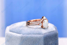 Load image into Gallery viewer, Rose Gold Plated Silver Dainty White Opal Ring Set, Oval Cut Vintage Opal Ring Set, Rose Gold Ring Unique Curved Ring Set
