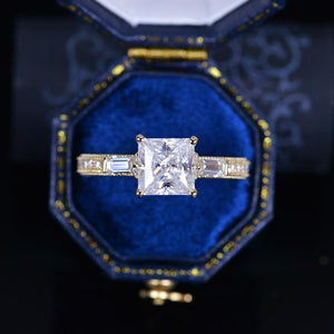 2 Carat Princess Cut Vintage Style Giliarto Moissanite Gold Engagement Ring