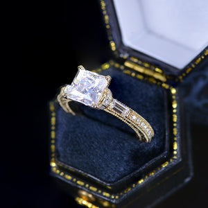 2 Carat Princess Cut Vintage Style Giliarto Moissanite Gold Engagement Ring
