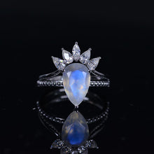 Load image into Gallery viewer, 3 Carat Genuine Pear Cut Moonstone White Gold  Ring- Two Ring Set
