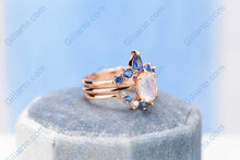 Load image into Gallery viewer, Rose Gold Plated Silver Dainty Natural Moonstone Ring Set, 2ct Oval Cut Moonstone Vintage Ring Set, Rose Gold Ring Unique Curved  Ring
