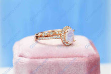 Load image into Gallery viewer, Rose Gold Plated Silver Dainty Natural Moonstone Ring Set, 2ct Oval Cut Moonstone Vintage Ring Set, Rose Gold Ring Unique Curved  Ring
