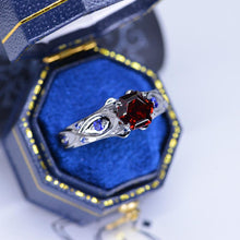Load image into Gallery viewer, 14K Black Gold Hexagon Ruby Celtic Engagement Ring
