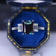 Load image into Gallery viewer, 3 Carat  Emerald Cut Alexandrite Three-Stone  Engagement Ring
