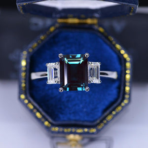 3 Carat  Emerald Cut Alexandrite Three-Stone  Engagement Ring