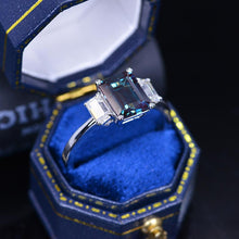 Load image into Gallery viewer, 3 Carat  Emerald Cut Alexandrite Three-Stone  Engagement Ring
