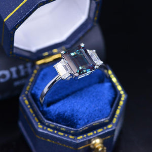 3 Carat  Emerald Cut Alexandrite Three-Stone  Engagement Ring