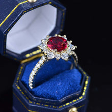 Load image into Gallery viewer, 2 Carat Round Ruby Snowflake Halo Engagement Ring. Victorian 14K White Gold Ring
