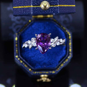 3 Carat Lavender Sapphire Pear Cut Floral White Gold Engagement Ring