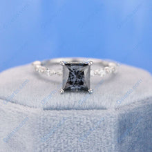 Load image into Gallery viewer, Dark Gray Blue Princess Cut Moissanite White Gold Giliarto Engagement Ring
