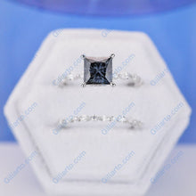 Load image into Gallery viewer, Dark Gray Blue Princess Cut Moissanite White Gold Giliarto Engagement Ring

