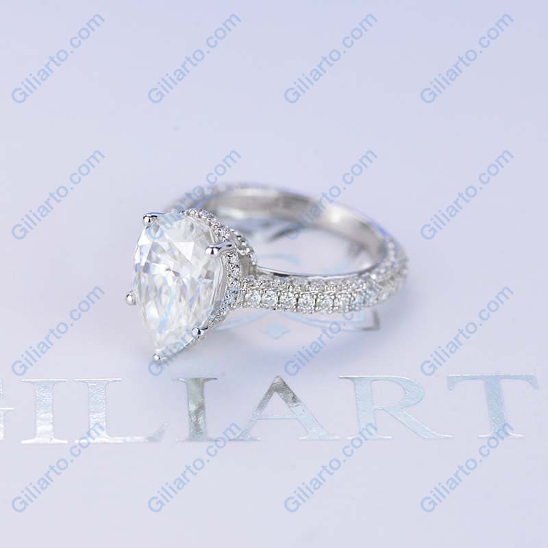5 Carat Pear Cut Giliarto Moissanite Hidden Halo Engagement Ring