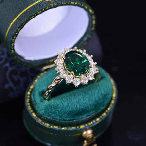 3 CT Oval Halo Emerald Vintage Wedding Ring. 14K Solid Gold Engagement Ring Anniversary Ring, Baguette Double Halo Ring