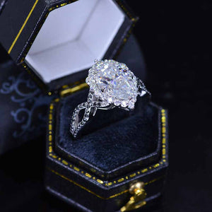 3 Carat Pear Moissanite Twisted 14K White Gold Engagement Eternity Ring