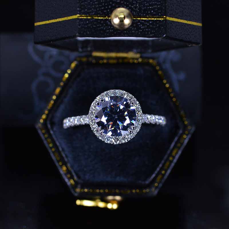 2 Carat  Gray Giliarto Moissanite Halo Gold Engagement Promissory Ring