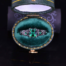 Load image into Gallery viewer, 14K Black Gold Cushion Emerald Celtic Engagement Ring
