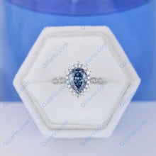 Load image into Gallery viewer, 14K White Gold 1.5 Carat Pear Blue  Moissanite Halo Engagement Ring
