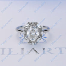 Load image into Gallery viewer, 14K White Gold 2 Carat Oval  Moissanite Halo Vintage Engagement Ring
