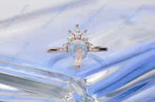 Load image into Gallery viewer, 2ct Pear Cut Moonstone Ring, Rose Gold Ring Unique Curved Marquise Cut Ring
