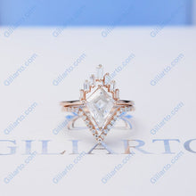 Load image into Gallery viewer, 14K Rose Gold 3 Carat Kite Moissanite Halo Engagement Ring, Eternity Ring Set

