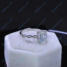Load image into Gallery viewer, 3Ct Emerald cut Aquamarine ring, Aquamarine solitaire ring, natural aquamarine ring, genuine aquamarine emerald cut vintage ring
